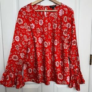 J.Crew Winter Garden Top Poppy Fields Floral Ruffle Bell Sleeve Blouse XXL NWT